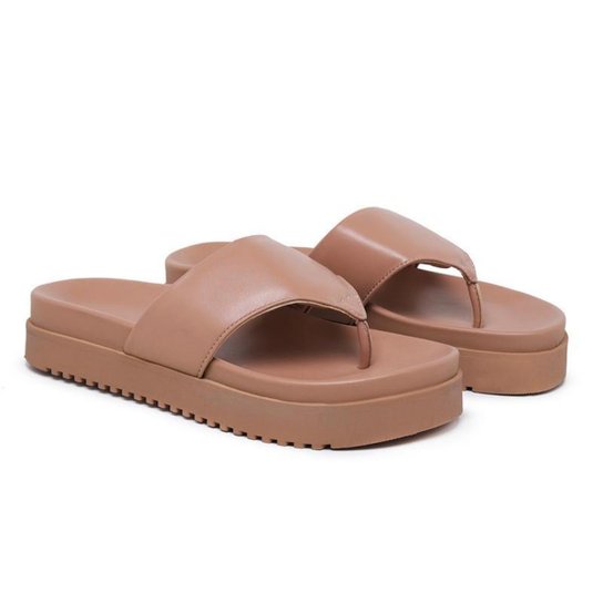 Sandália Plataforma Feminina Chinelo de Dedo Papete Flatform - Marrom Menor preço em Sandália Plataforma Feminina Chinelo de Dedo Papete Flatform - Marrom