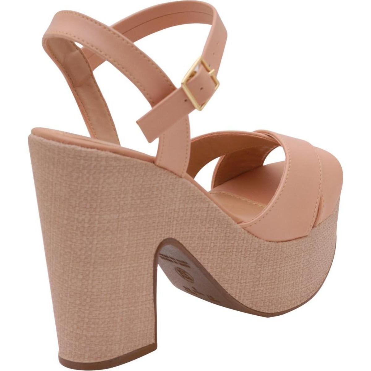 Sandália Plataforma Salto Grosso Akazzo Feminina Nude Netshoes