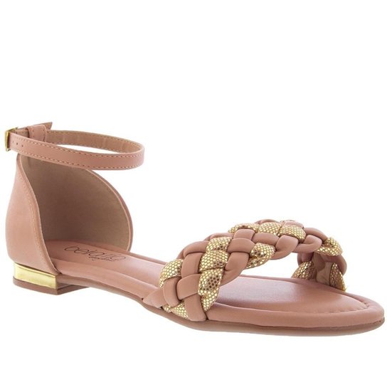 Sandália Rasteira Beira Rio Tressê Metalizada Nude - Nude Menor preço em Sandália Rasteira Beira Rio Tressê Metalizada Nude - Nude