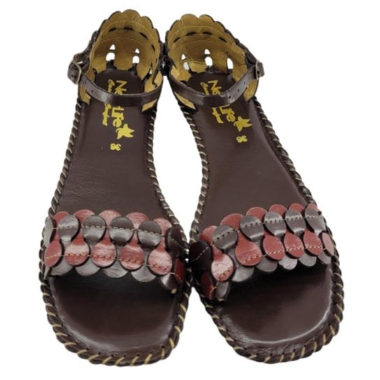 Sandália Rasteira de Couro Super Confortável Leve de Fivela - Marrom Escuro Menor preço em Sandália Rasteira de Couro Super Confortável Leve de Fivela - Marrom Escuro