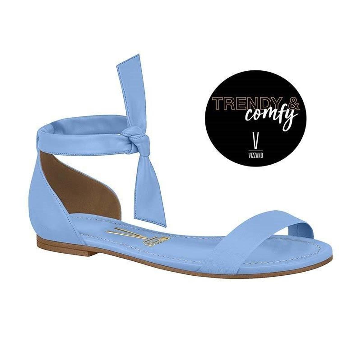 Sandália Rasteira Feminina Minimal Vinil Vizzano - Azul claro - Loja Adriano
