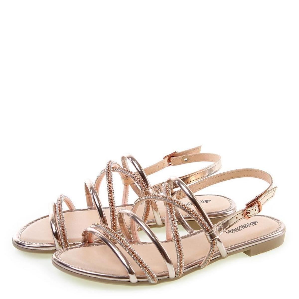 Sandália Rasteira Mississipi Brilhos Feminina - Dourado | Netshoes