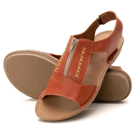 Sandália Rasteirinha Feminina Em Couro Rasteira Confortável - Caramelo Menor preço em Sandália Rasteirinha Feminina Em Couro Rasteira Confortável - Caramelo