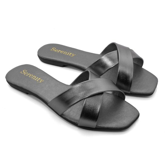 Sandália Rasteirinha Feminina Tiras Overside Prata Velha - Cinza Menor preço em Sandália Rasteirinha Feminina Tiras Overside Prata Velha - Cinza