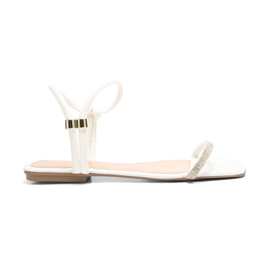 Sandália Rasteirinha Luna Feminina Slide Com Cristais Ornamentada Alça Dupla Ajustável - Branco Menor preço em Sandália Rasteirinha Luna Feminina Slide Com Cristais Ornamentada Alça Dupla Ajustável - Branco