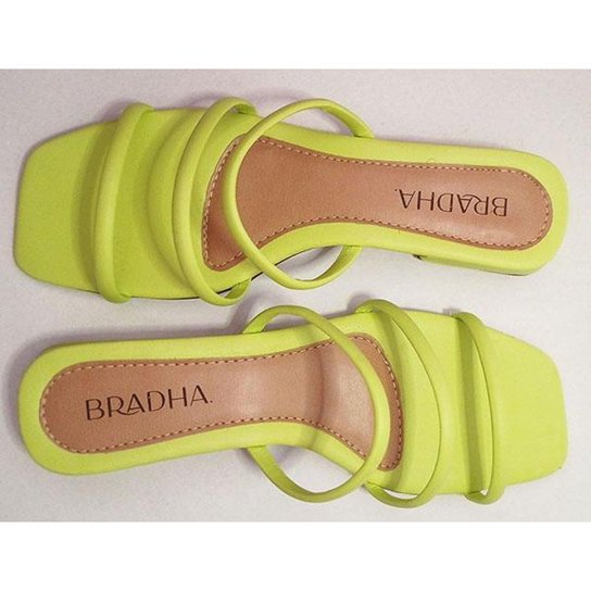 Sandalia Salto Baixo Bico Quadrado Bradha 017-0002 Verde Limão