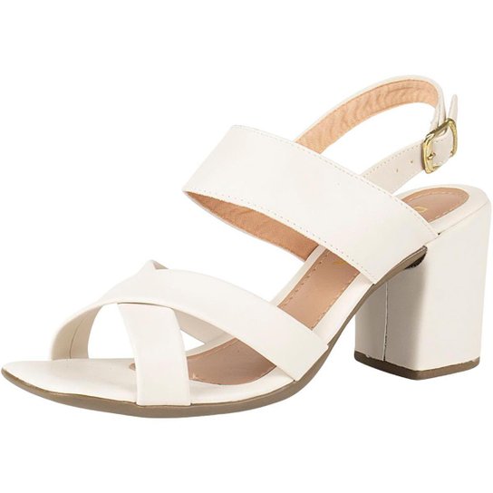 Sandália Salto Médio Grosso Tiras Cruzadas Feminina Domidona - Off White