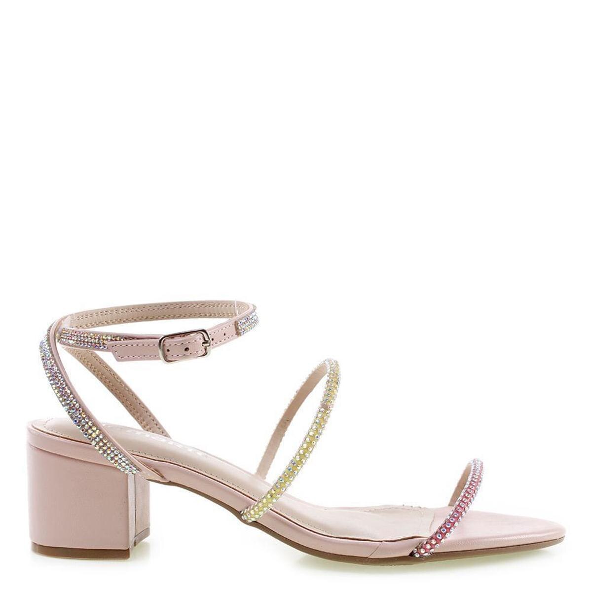 Sandália Salto Médio Pedras Feminina - Nude+Bege | Netshoes
