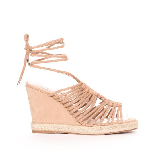 Sandália Sonho Dos Pés Anabela Corda Amarração Feminina Bege
