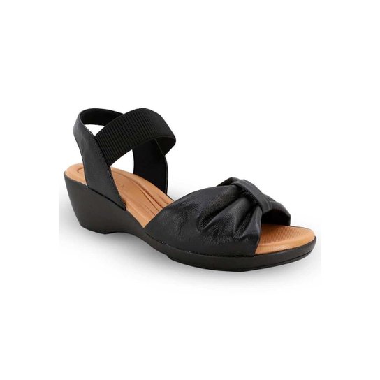 Sandália Usaflex Anabela em Couro com Elástico - Preto Menor preço em Sandália Usaflex Anabela em Couro com Elástico - Preto