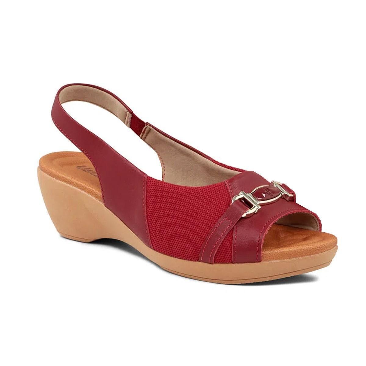 Sandália Usaflex Feminina Plataforma Couro Com Enfeite AG0109 - Vinho |  Netshoes