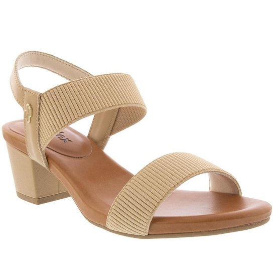 Sandália Usaflex Salto Bloco Tiras Tecido Couro Nude - 33 - Nude Menor preço em Sandália Usaflex Salto Bloco Tiras Tecido Couro Nude - 33 - Nude