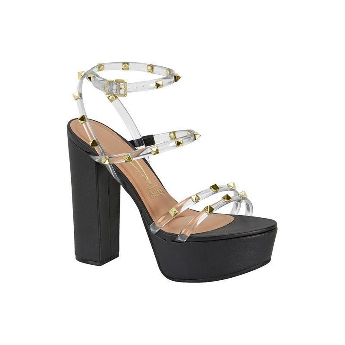 Sandália Vizzano 6282.459 Salto Grosso meiapata transparente Feminina -  Preto | Netshoes
