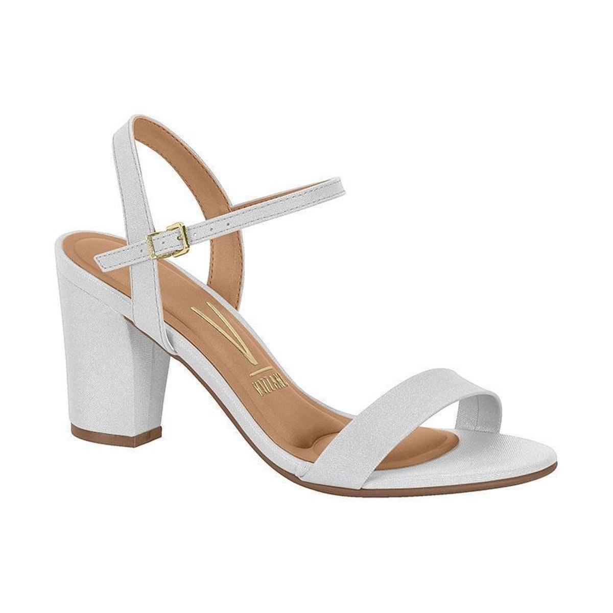 Sandália Vizzano Salto Bloco Traseiro Aberto - Prata | Netshoes