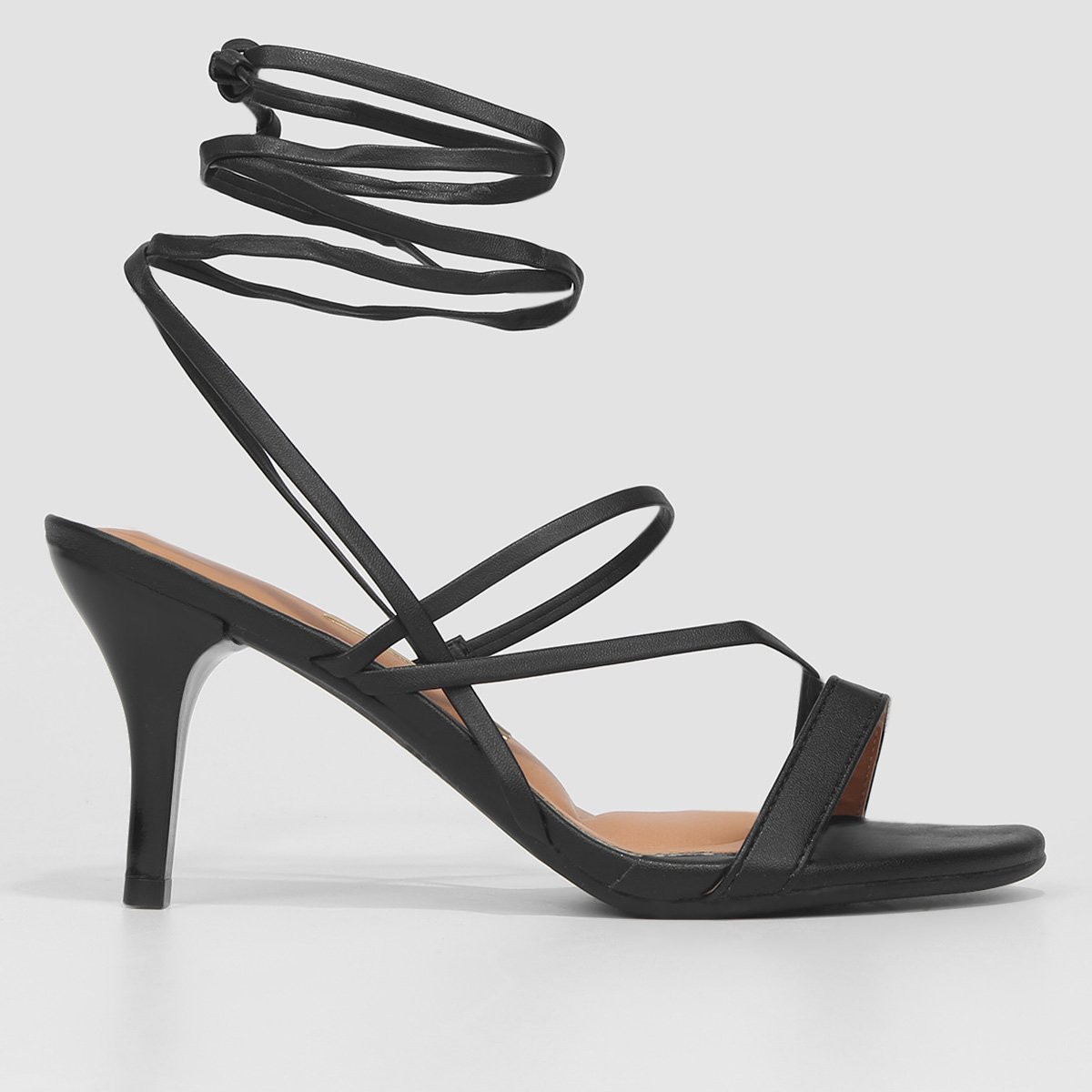 Salto Fino Sandalia Preta Amarrar Sandália Vizzano Salto Fino