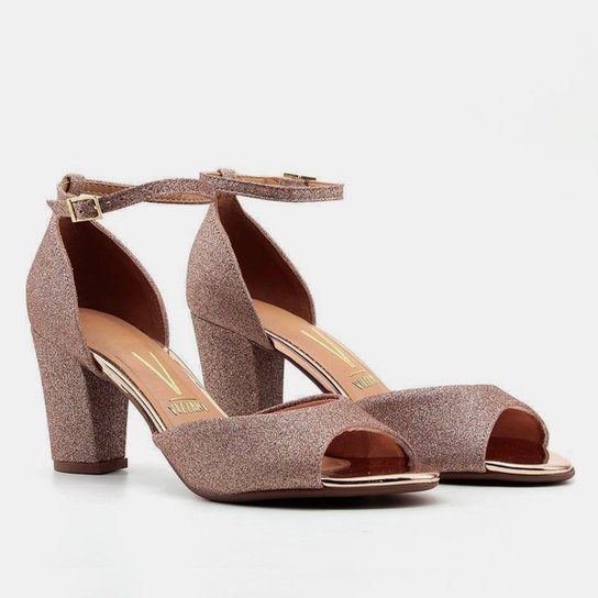 Sandália Vizzano Salto Grosso Glitter Feminina - Bronze Menor preço em Sandália Vizzano Salto Grosso Glitter Feminina - Bronze