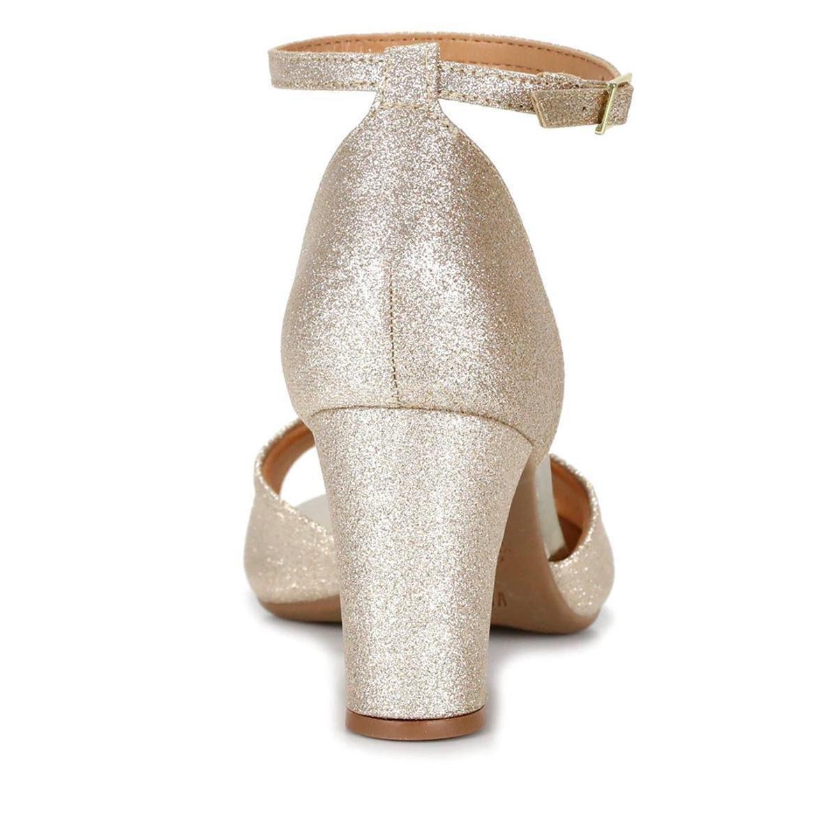 Sandália Vizzano Salto Grosso Glitter Feminina - Dourado | Netshoes