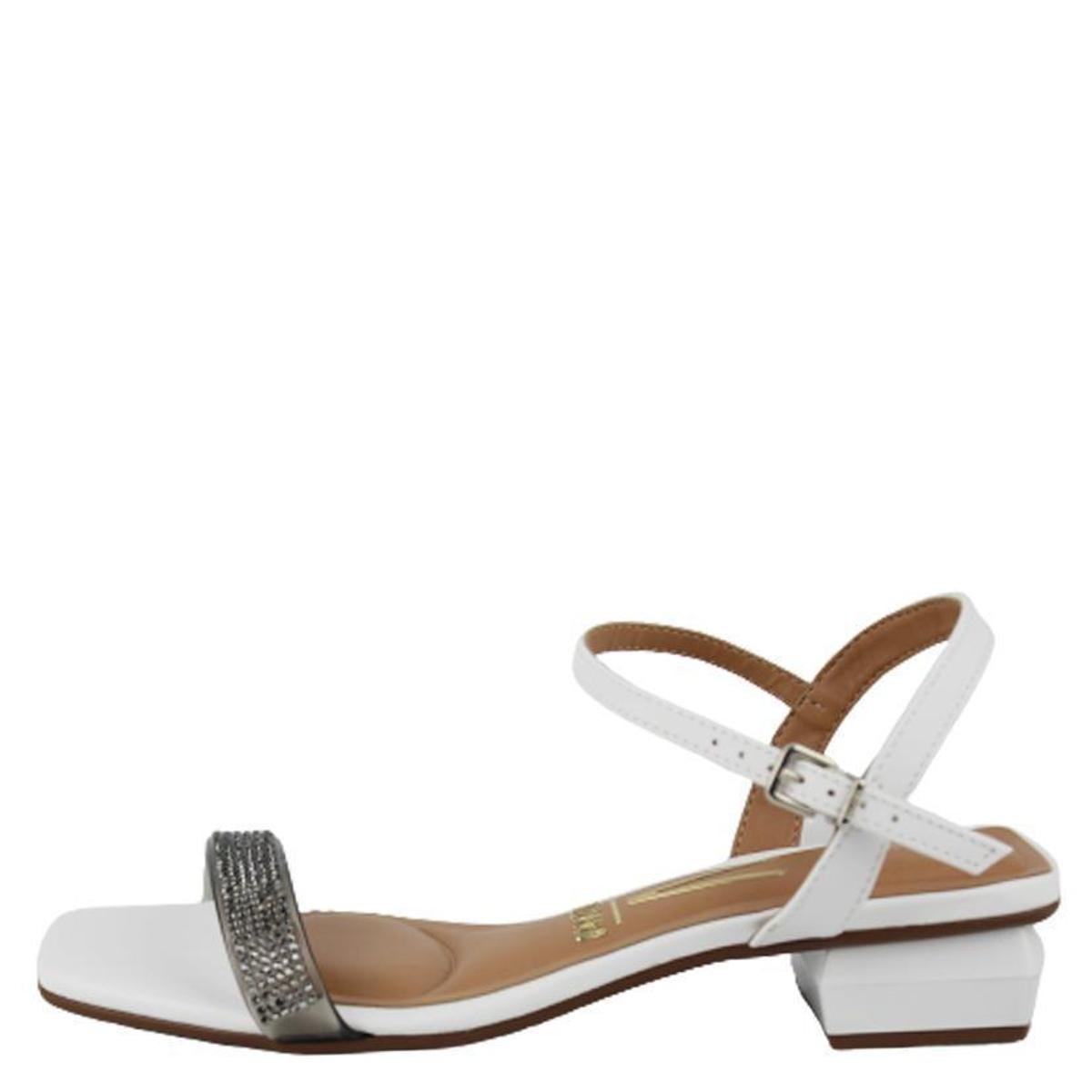 Sandália Vizzano Tira Strass Salto Bloco - Branco | Netshoes