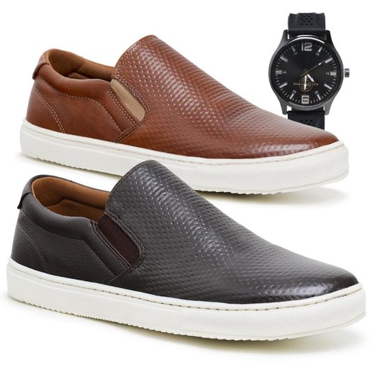 Sapatenis Alpargatas Iate Masculino Couro legitimo Costurado + Relógio - Marrom+Laranja Menor preço em Sapatenis Alpargatas Iate Masculino Couro legitimo Costurado + Relógio - Marrom+Laranja