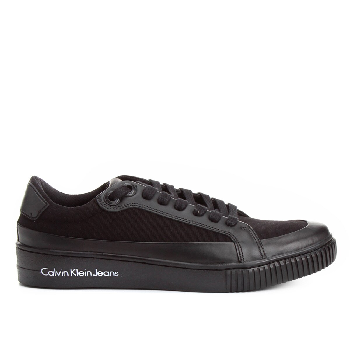 sapatênis couro calvin klein recortes preto