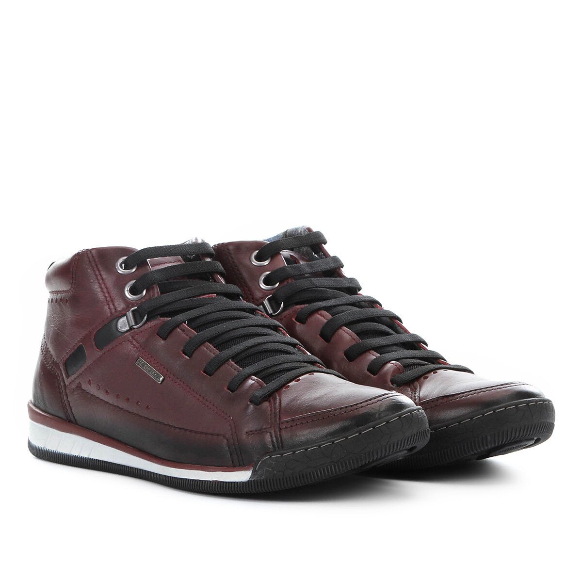 Sapatênis Cano Alto Couro Pegada Perfuros Masculino - Preto | Netshoes