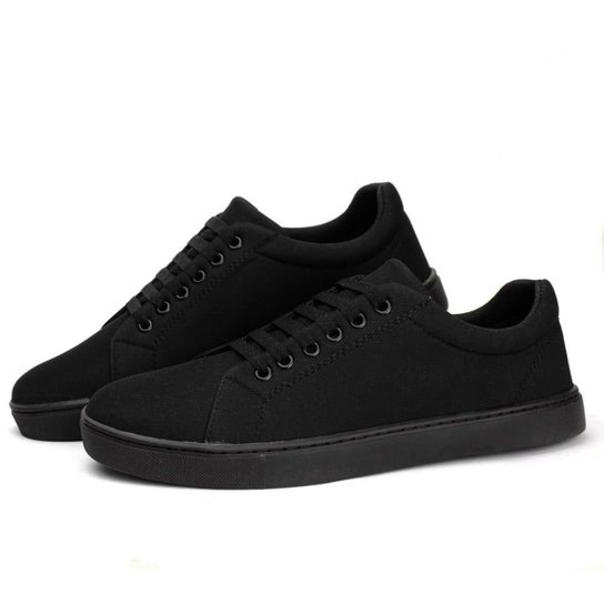 Sapatênis Casual Liso Básico Four Season Cadarço Sola Borracha Leve Costurada - Preto Menor preço em Sapatênis Casual Liso Básico Four Season Cadarço Sola Borracha Leve Costurada - Preto