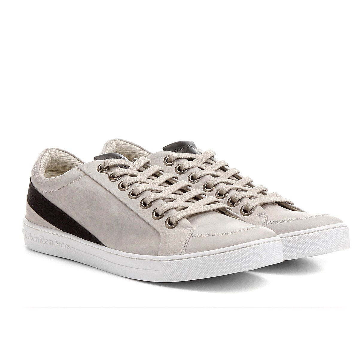 sapatênis couro calvin klein recortes branco