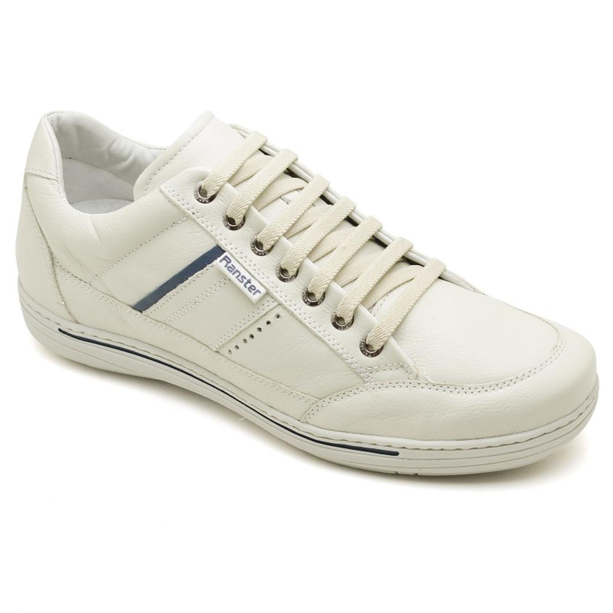 Sapatênis Couro Confort Ranster Masculino - Off White+Azul | Netshoes