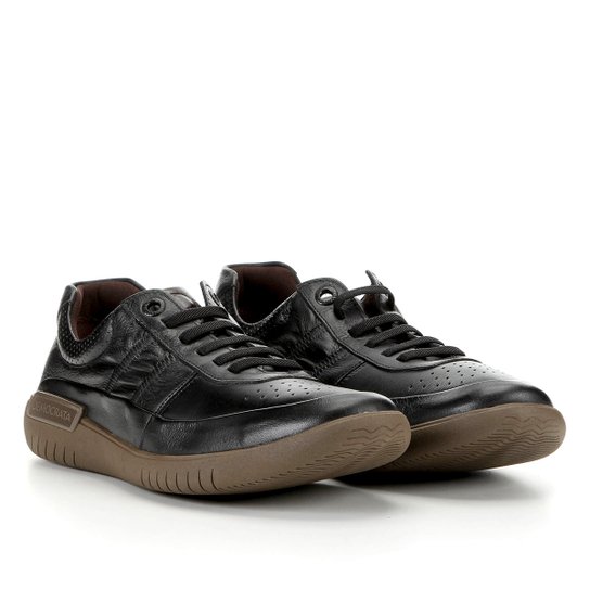 Sapatênis Couro Democrata Blade Cadarço Elástico Masculino - Preto e Marrom Menor preço em Sapatênis Couro Democrata Blade Cadarço Elástico Masculino - Preto e Marrom