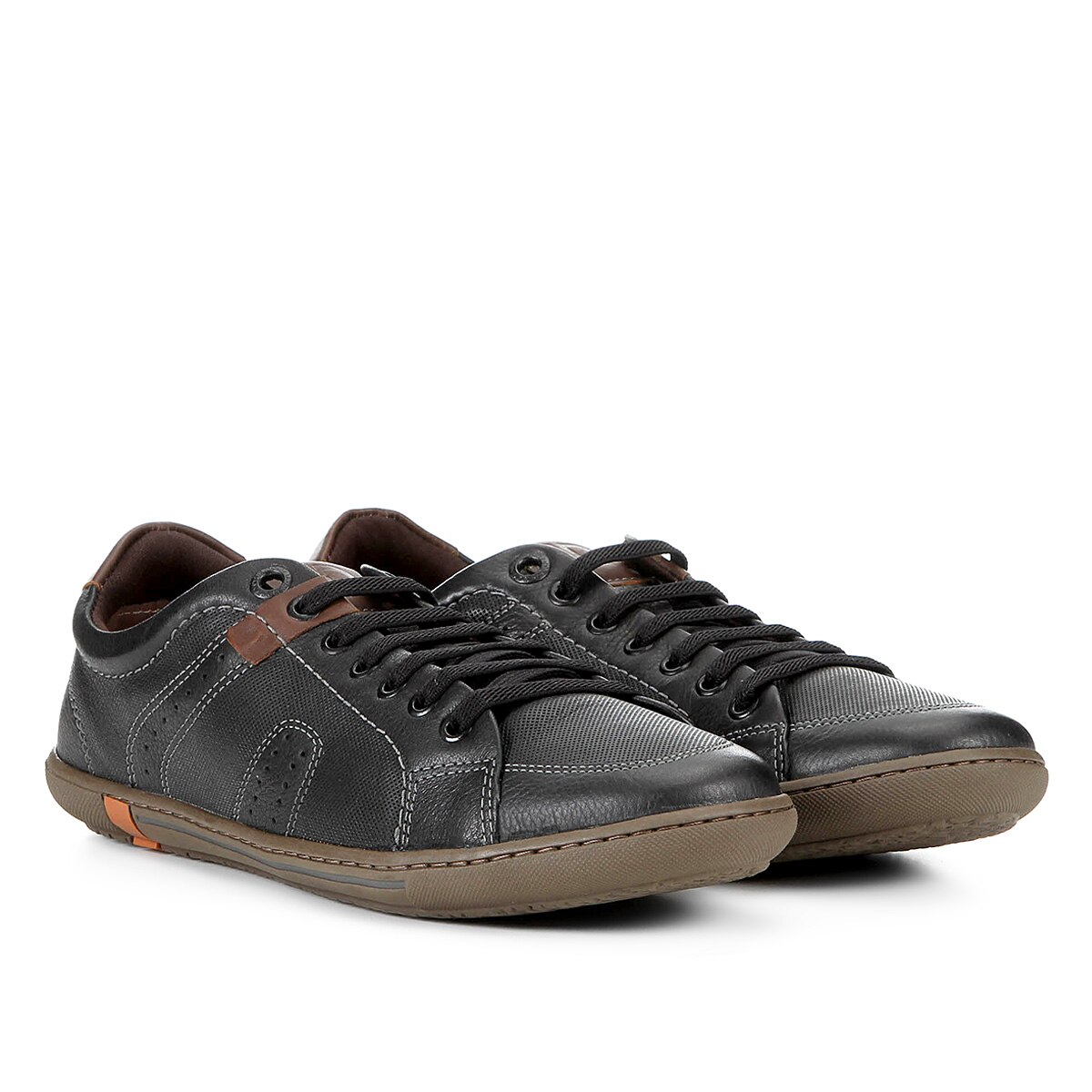 Sapatênis Couro Democrata Masculino - Preto+Marrom | Netshoes