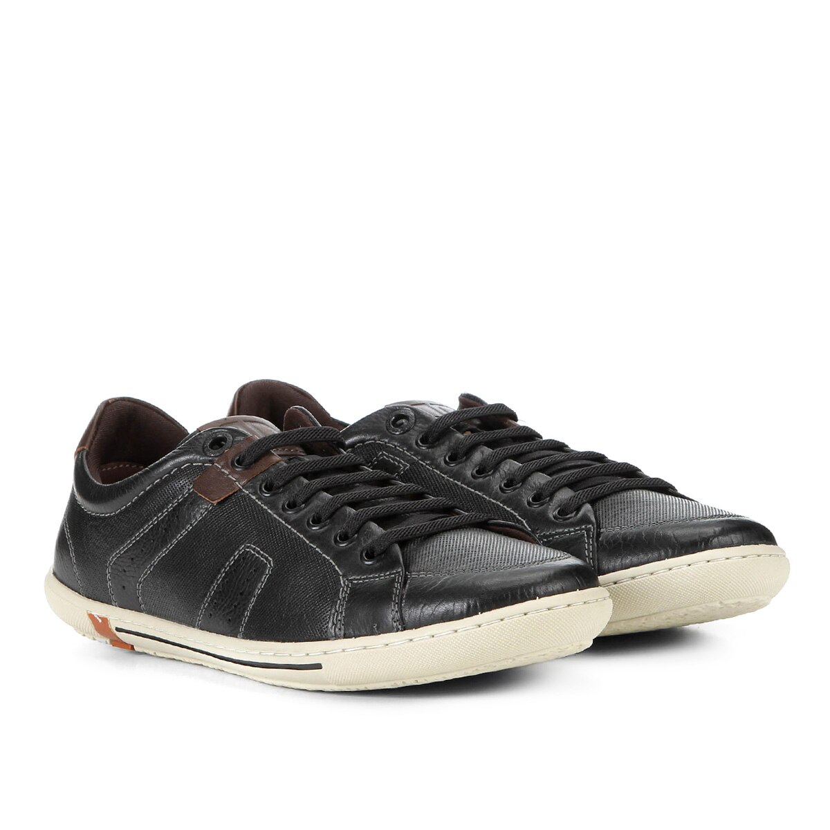 Sapatênis Couro Democrata Masculino - Preto+Bege | Netshoes