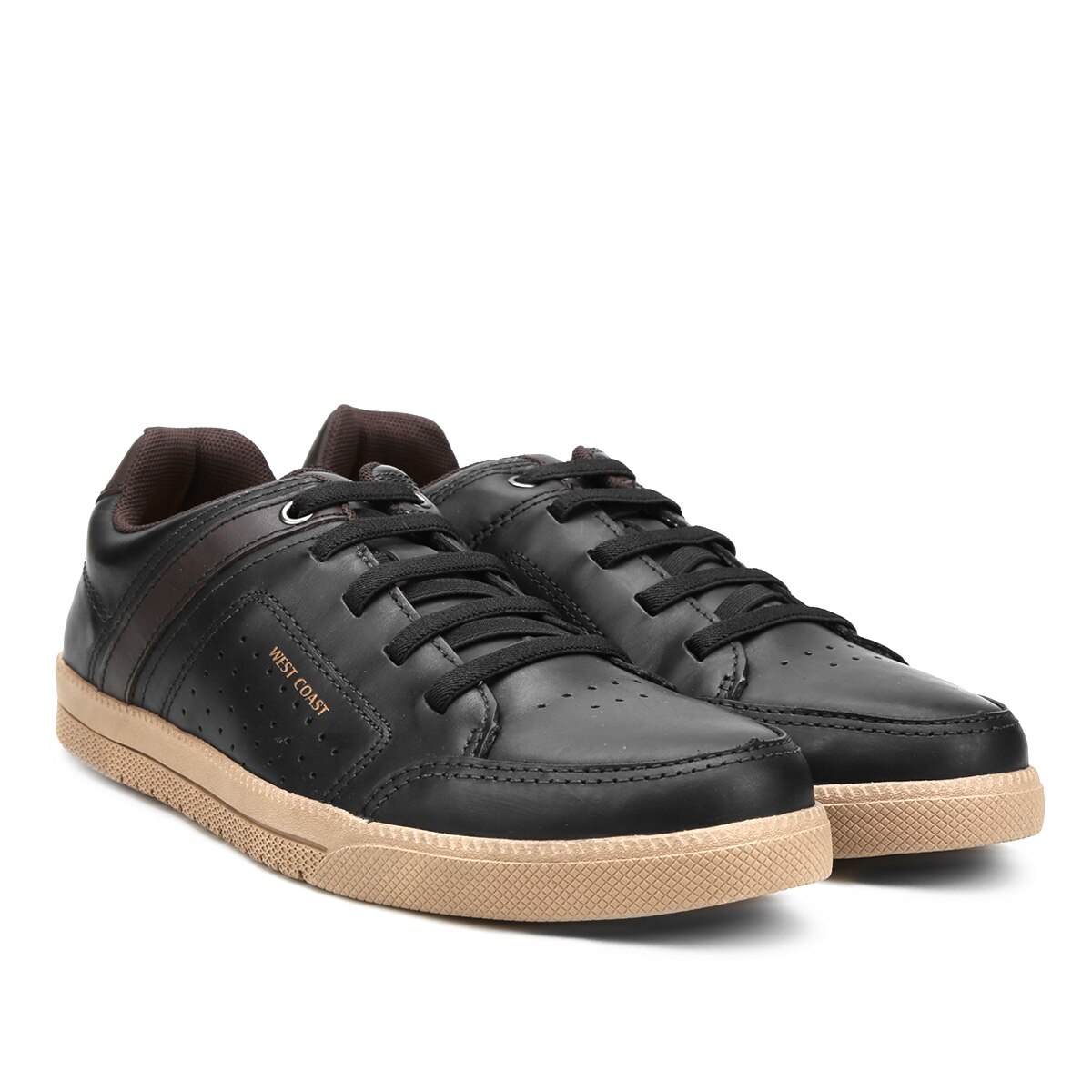 Sapatênis Couro West Coast Cadarço Elástico Masculino - Preto | Netshoes