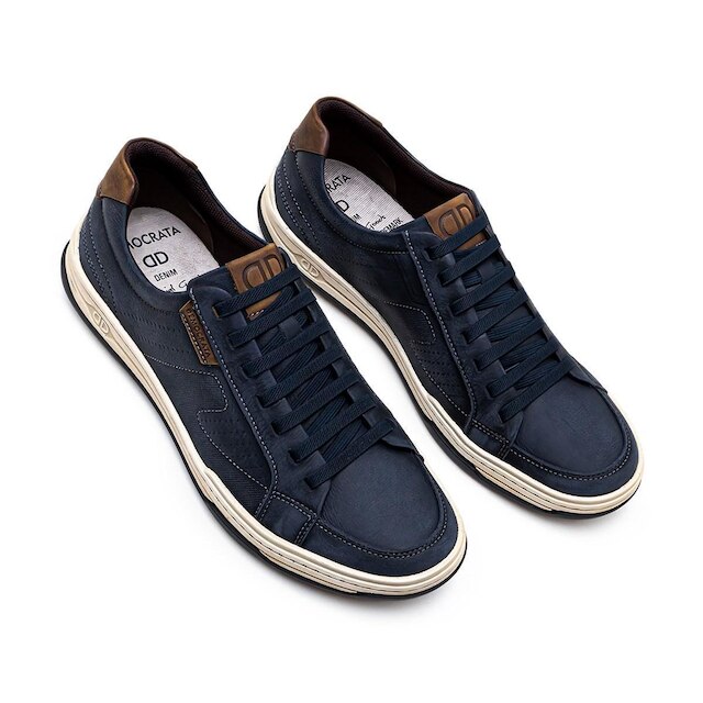 Sapatênis De Couro Democrata Denim Jay Elástico 151401