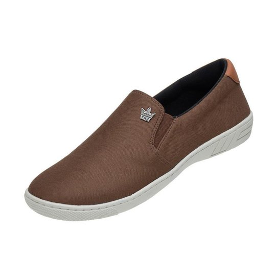 Sapatênis Elástico Sem Cadarço Masculino SlipOn Yate Urbano - Café Menor preço em Sapatênis Elástico Sem Cadarço Masculino SlipOn Yate Urbano - Café