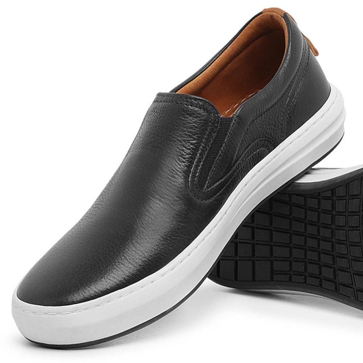 Sapatênis Em Couro Slip On Masculino Iate Moderno Conforto - Preto ...