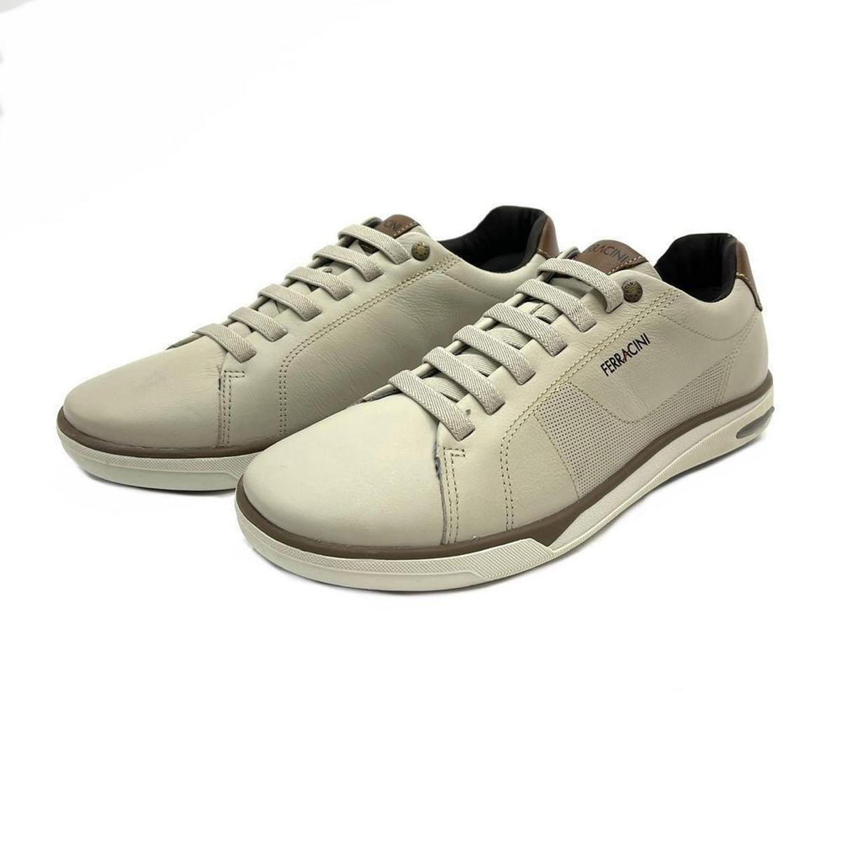 SAPATÊNIS FERRACINI COM CADARÇO MASCULINO EM COURO - Cinza Claro | Netshoes