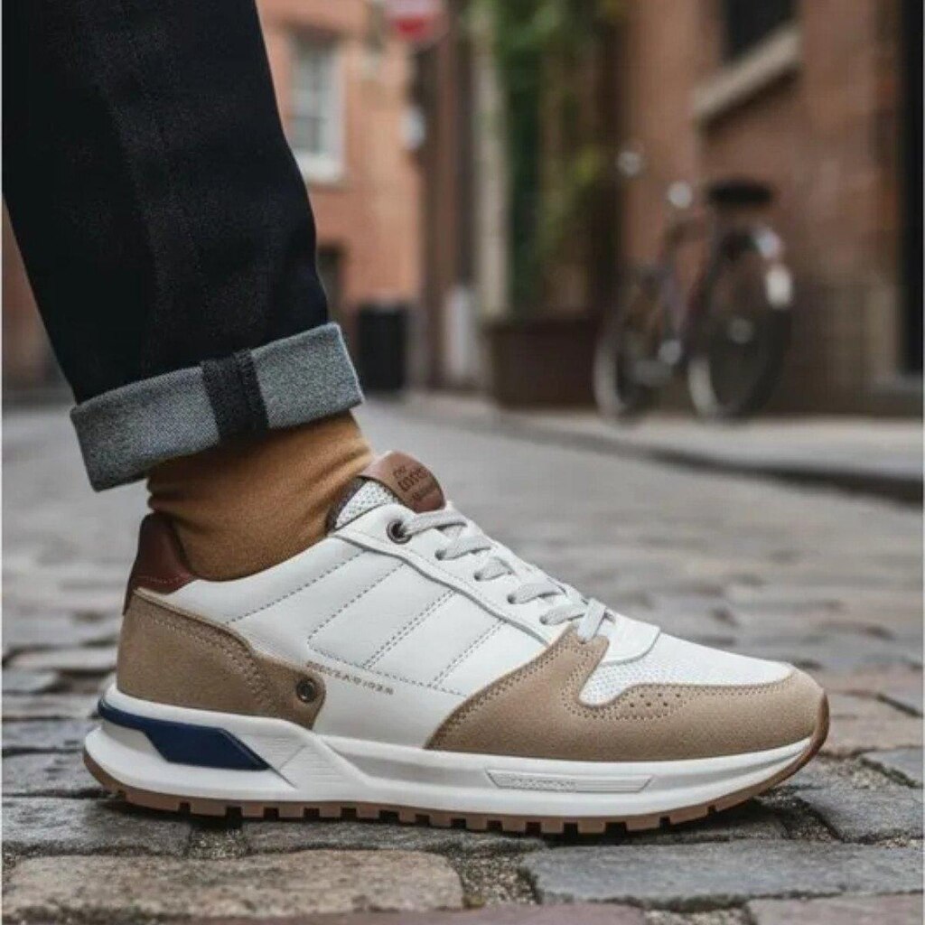 Sapatênis Jogging Pegada Masculino em Couro 112103 - Branco