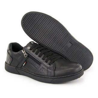 Sapatenis Masculino Conforto Couro Preto Ziper Br2