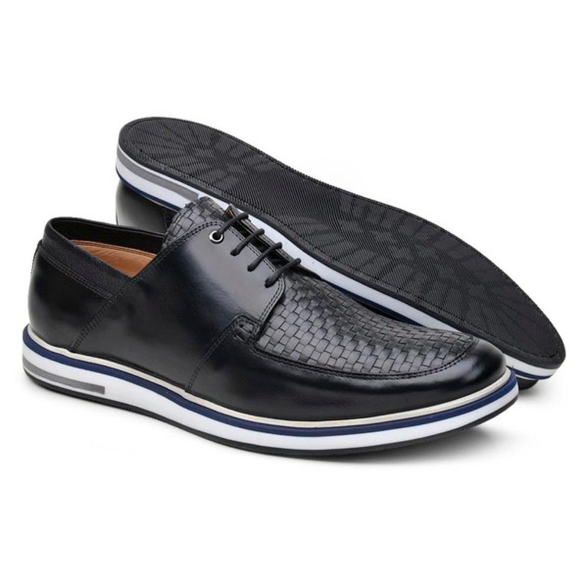Sapatênis Masculino Jacometti Couro Tressê Casual Moderno - Preto | Netshoes