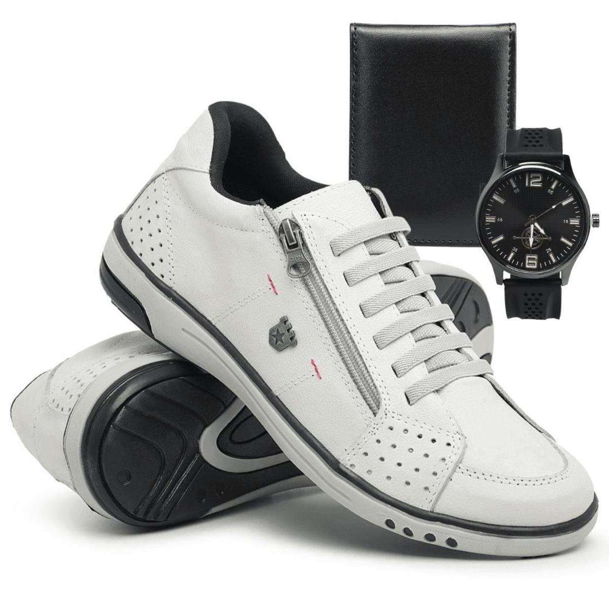 Sapatenis Masculino Madrid Com Ziper Calce Facil + Relogio + Carteira - Gelo Menor preço em Sapatenis Masculino Madrid Com Ziper Calce Facil + Relogio + Carteira - Gelo