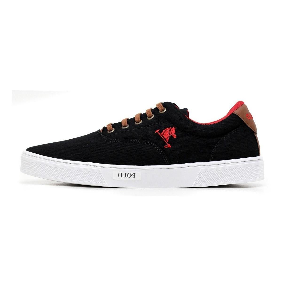 Sapatênis Masculino Polo Joy Lona Algodão Logo Dia a Dia - Preto+Vermelho |  Netshoes