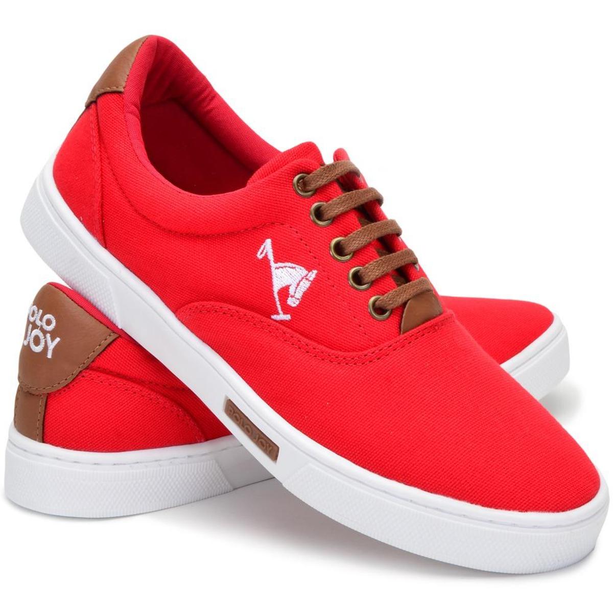 Sapatênis Masculino Polo Joy Lona Algodão Logo Dia a Dia - Vermelho |  Netshoes