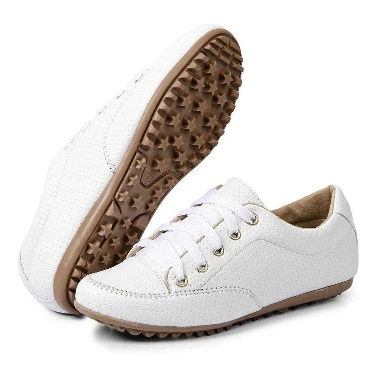 Sapatênis Mocatênis Feminino Confortável Leve Cadarço Branco - Branco ...