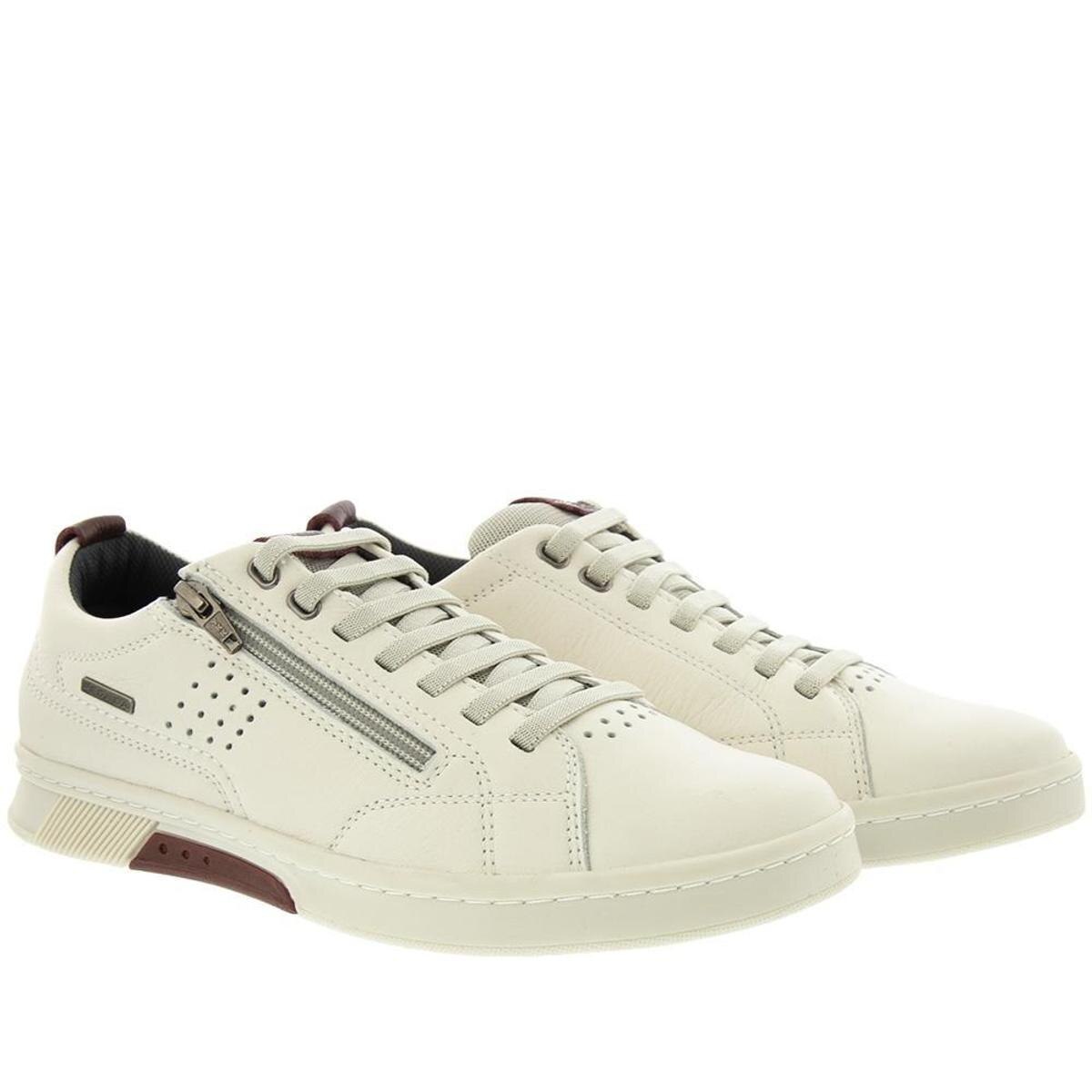 Sapatênis Pegada Detalhe Zíper Couro Branco - Branco | Netshoes