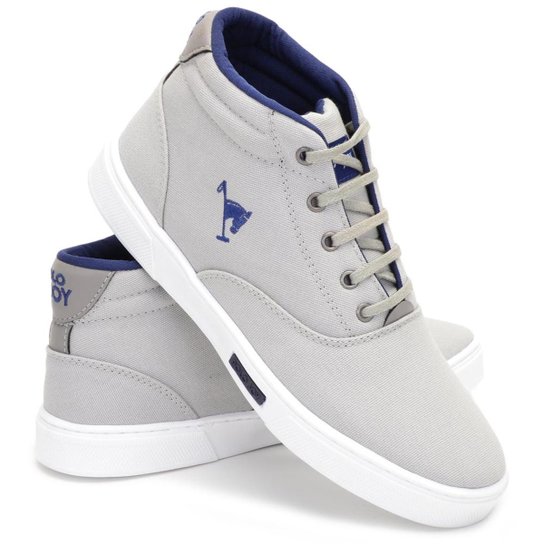 Sapatênis Polo Joy Botinha Cano Médio Masculino - Cinza+Vermelho Menor preço em Sapatênis Polo Joy Botinha Cano Médio Masculino - Cinza+Vermelho
