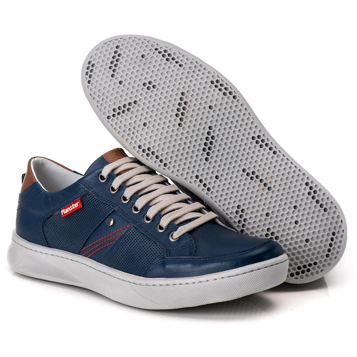 Sapatênis Ranster Masculino Em Couro Confortável Azul 3020 AZUL - Azul ...