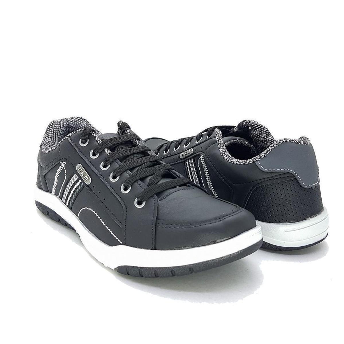 Sapatênis Rkm Listra Lateral Cadarço Casual Masculino - Preto | Netshoes