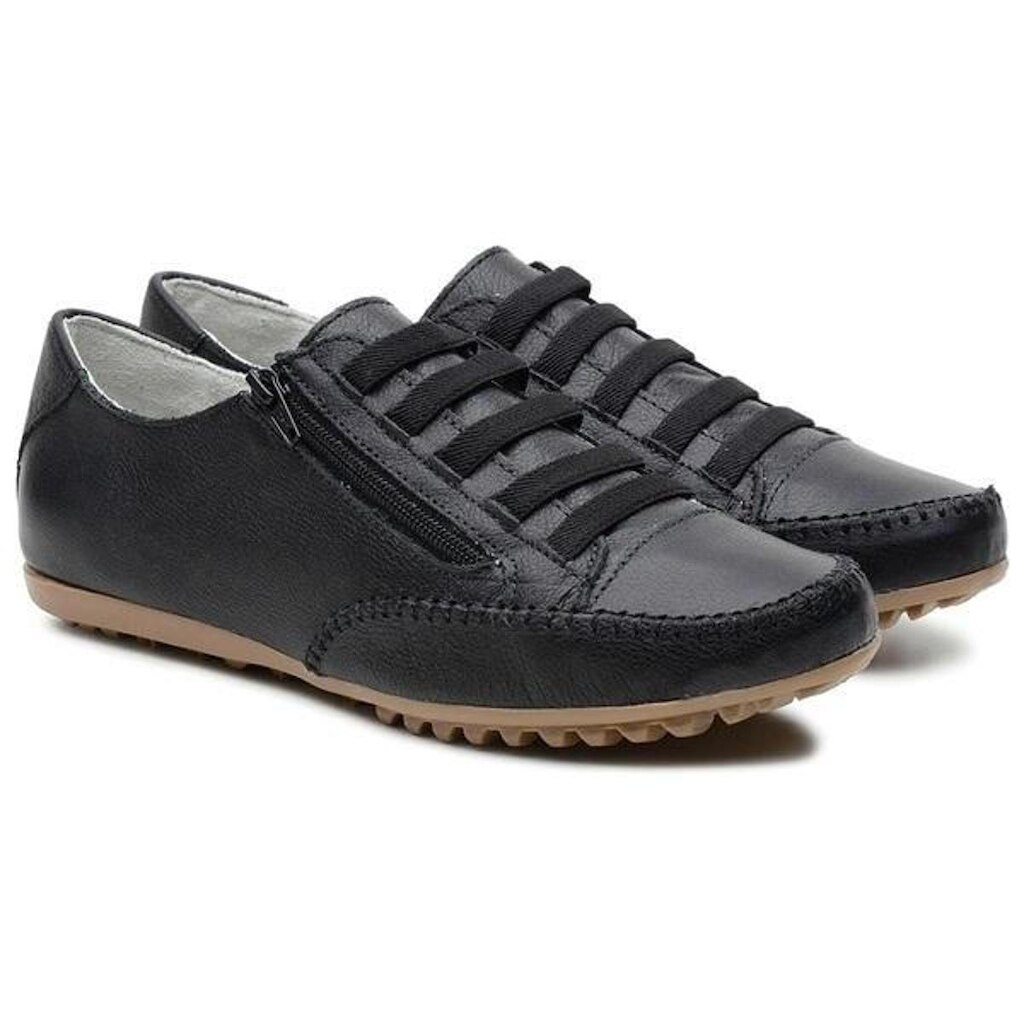 Sapatênis Tênis Feminino De Couro Preto Com Zíper