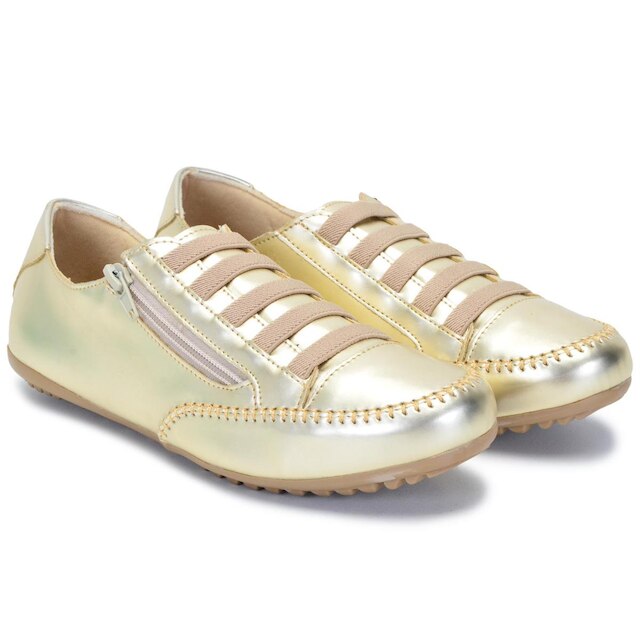 Sapatênis Tênis Feminino Dourado Confortável Leve