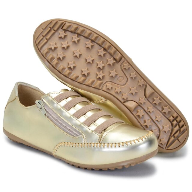 Sapatênis Tênis Feminino Dourado Confortável Leve